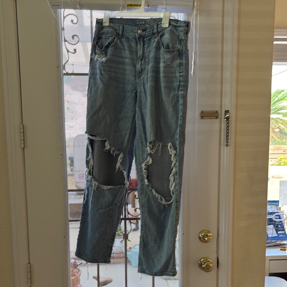 American Eagle Outfitters Distressed High Rise Light Blue Jeans